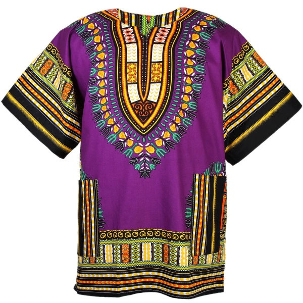 Chemise africaine traditionnelle Dashiki pour homme et femme/unisexe 100 % coton.