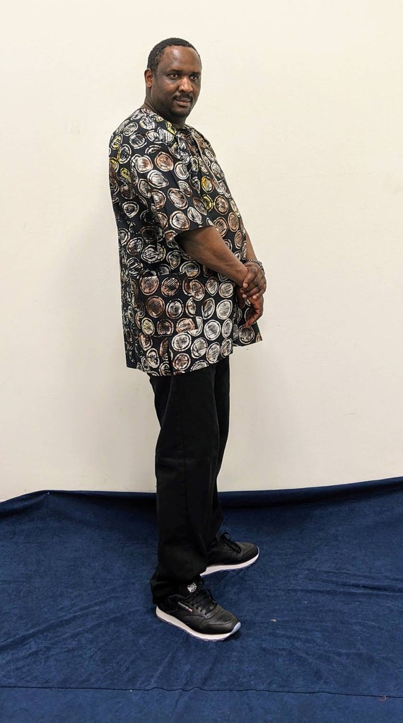 Tall African Mens Khaki Dashiki Shirt 