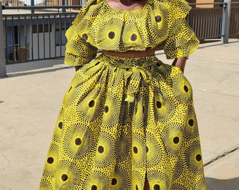 African Print Maxi Skirt with Crop Top Ankara Maxi Skirt set, one size M-XL