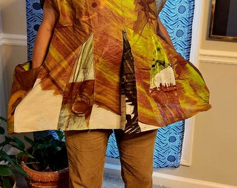 African Men's/Women Plus Size Smock Shirt/Fugu Batakari Unisex Shirt/Ghanian Smock/Oversize Cotton Splash Top.