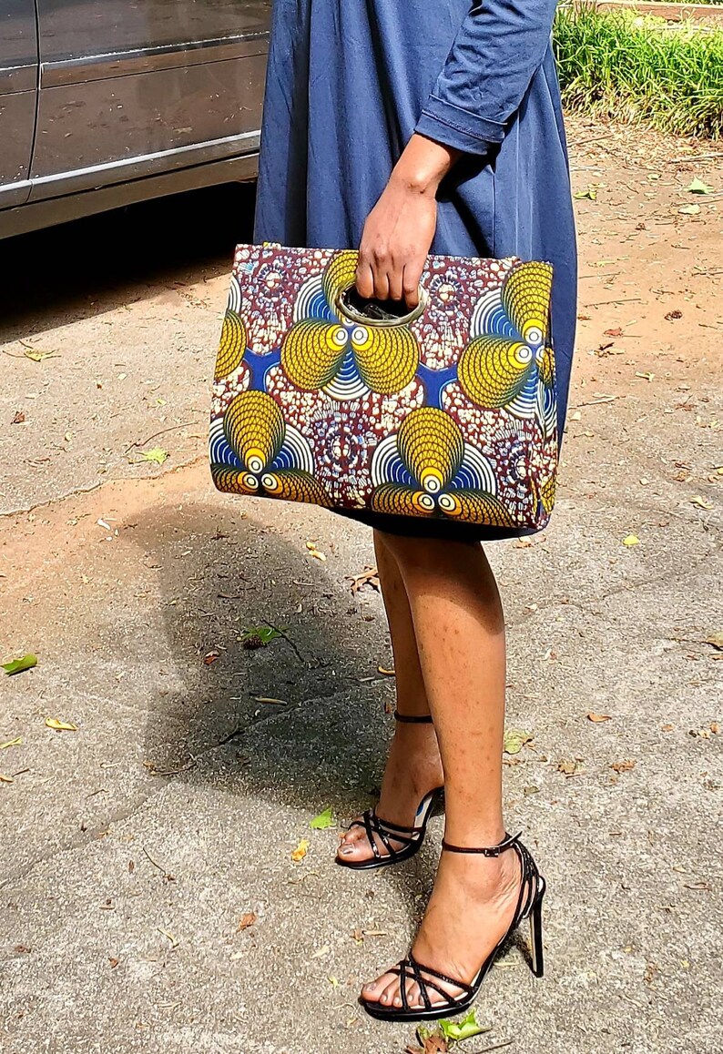 Kente Ankara Print Clutch Purse with a crossbody 16x12. Etsy