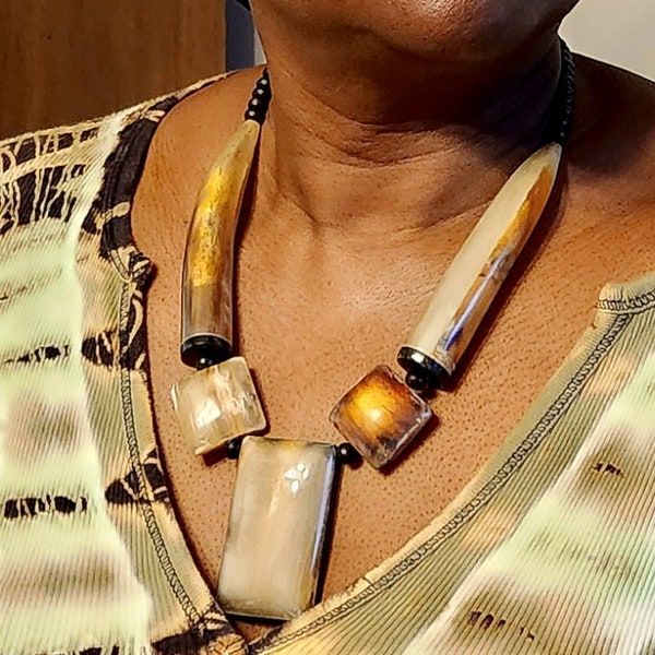 Handcrafted Horn Necklace/Kenya Jewelry/Christmas Gift/Natural Chunky Horn Necklace.