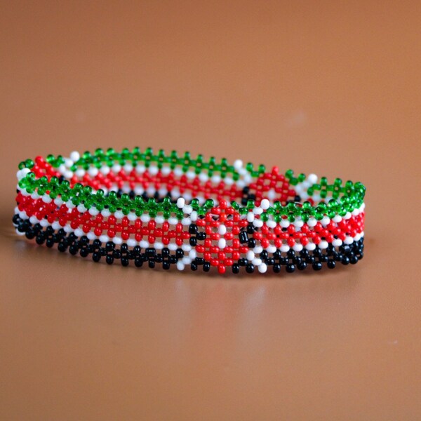 Kenyan Flag Wrist Wrap Bracelet Elastic Stretch/Masai beads/Gift idea/Kenya Flag Bracelet made by Maasai/Patriotic Bracelet.