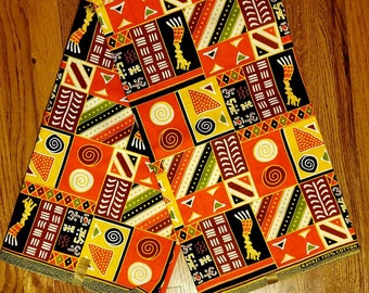 Kente Orange Fabric/African Print Cotton Fabric/Ankara Fabric by yard/ 6yds.