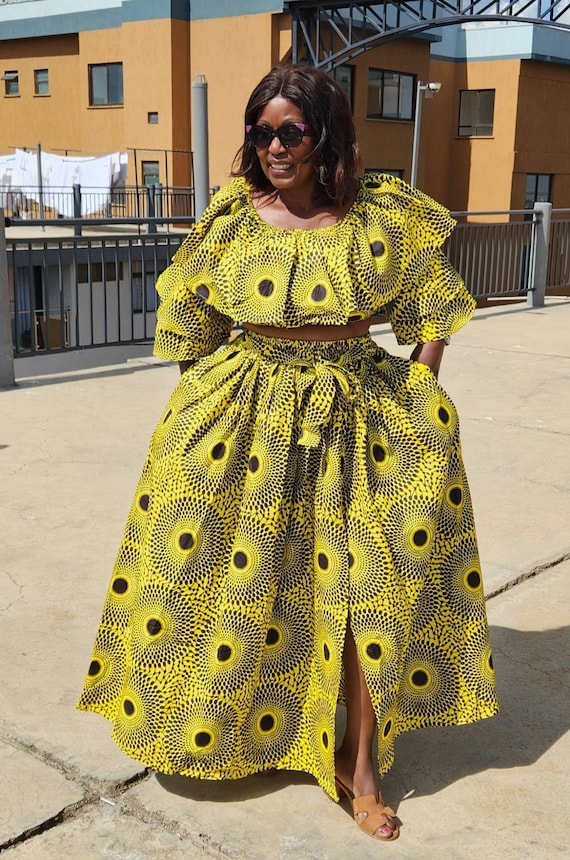 African Print Maxi Skirt With Crop Top Ankara Maxi Skirt Set One