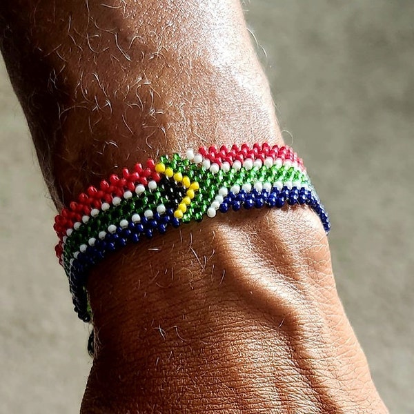 South African Flag Wrist Bracelet/ Beaded South Africa Bracelet for him/her /Gift idea. XL Adjustable.