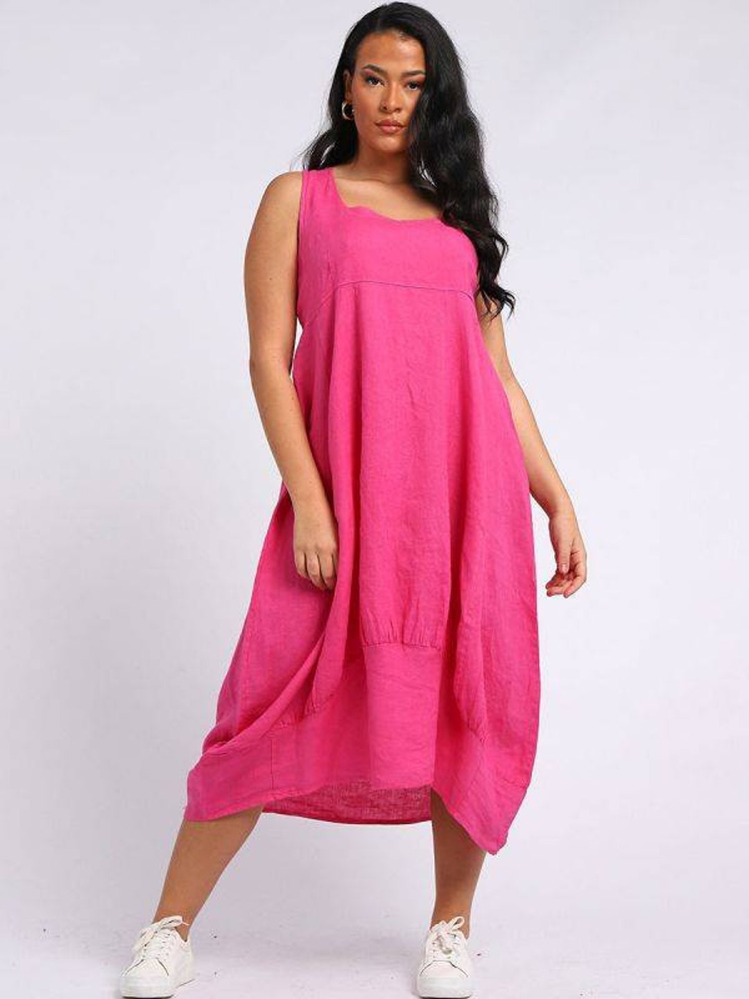 Women Plain Sleeveless Linen Lagenlook Tank Dress main image 0