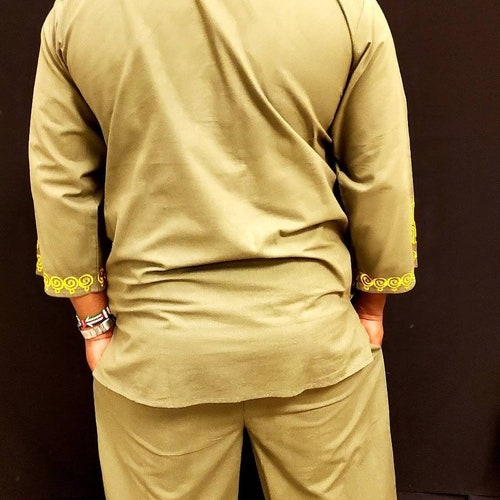 African Men Big & Tall shops Cotton 3/4 Sleeve 3pc Pantsuit.