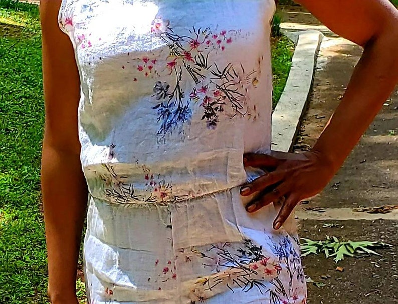 Authentic Linen African Jumpsuit Floral White