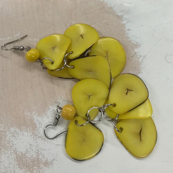 Tagua Drop Nutshell Earrings/Tagua Nut Organic Earrings from Peru.