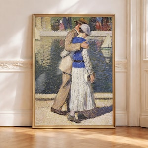 Romantic Old Couple Strolling Wall Art, Valentines Day Decor, Vintage Love Print, Gift for Her, Impressionism Painting, Digital Download