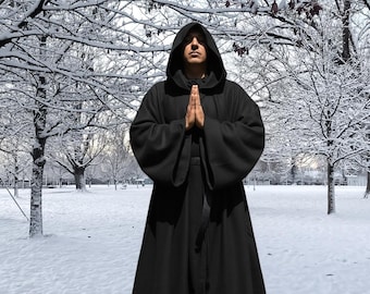 Black Wool Cloak - Large Pockets Full Circle Winter Cloak with Sleeves | Medieval Renaissance LARP Cloak | Wind Resistant Cloak in 20 Colors