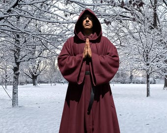 Melton Wool Cloak Full Circle Cloaks Large pocket Full Sleeves Cloak Wind Resistant Winter Cloak Medieval Larp Renaissance Cloak in 20 Color