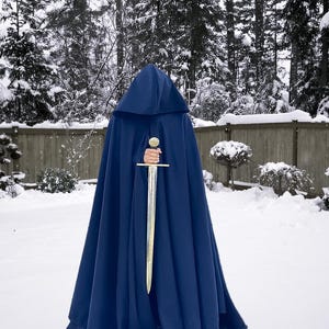 Navy Blue Wool Cloak Full Circle Hooded Medieval LARP Cloak Unisex Renaissance Cosplay Winter Viking Fantasy Cloak with Arm Slits & Pockets
