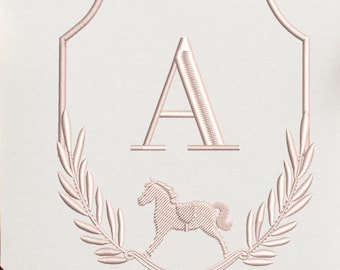 Horse Crest Embroidery Design – Monogram Frame, Baby Banner (Digital Download)