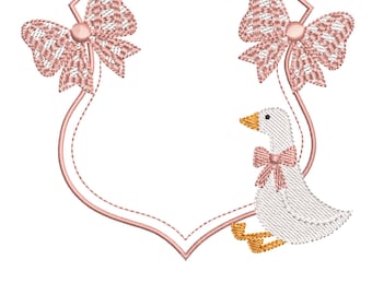 Goose Embroidery, Gingham Bow Monogram Crest & Monogram Frame, Nursery Design