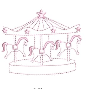 Vintage Carousel Embroidery Design, Heirloom Nursery Sketch Style (Digital Download)