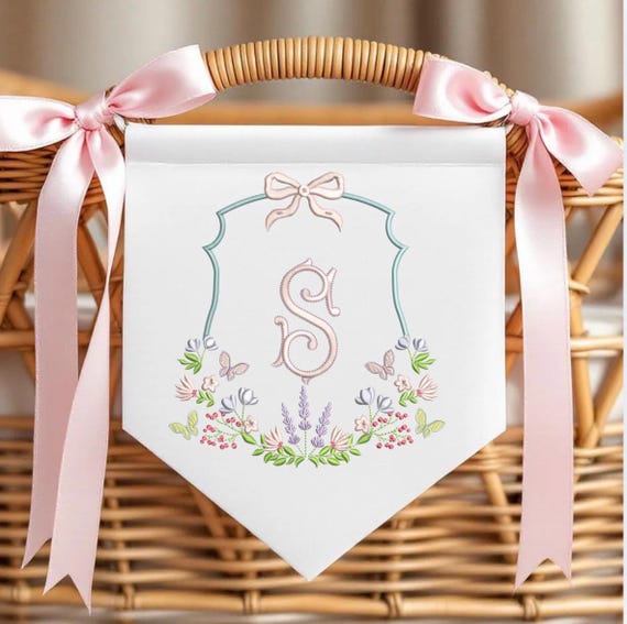Grandmillennial Floral Crest Embroidery Design,  Wildflower Frame (Digital Download)