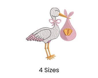 Stork Embroidery File, Baby Bundle, Newborn Machine Embroidery (Instant Download)