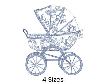 Cochecito de bebé Chinoiserie / Cochecito de bebé – Bordado Toile de Jouy Redwork – 4 Tamaños (Digital)