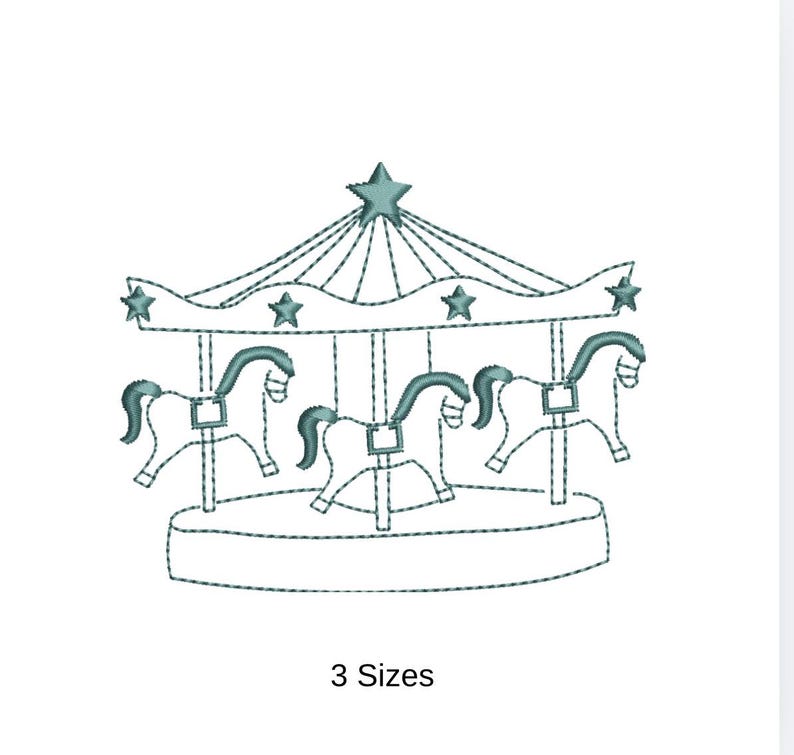 Vintage Carousel Embroidery Design, Heirloom Nursery Sketch Stitch ...