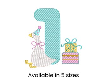 Silly Goose First Birthday Embroidery Design: Baby Bodysuit Pattern (Digital Download