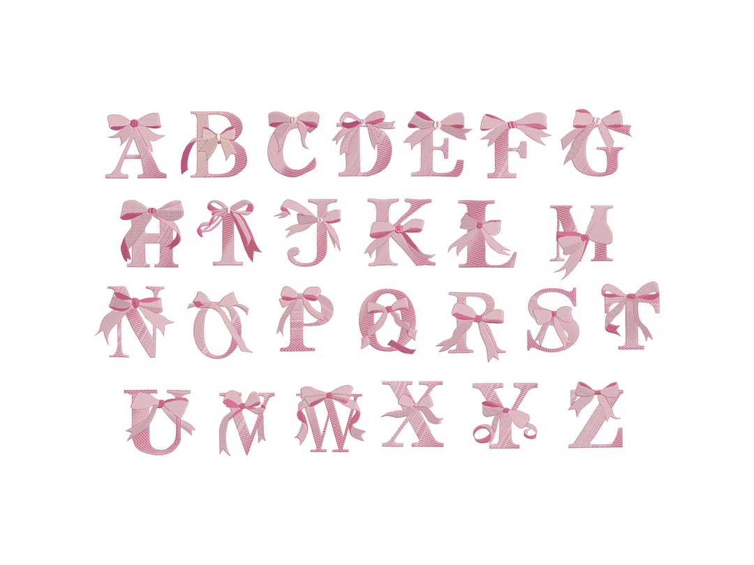Bow Lettering Pink Bow Monogram Embroidery Alphabet: Baby Girl Satin Stitch (3.5 Inch ...