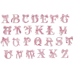 Bow Monogram Alphabet Embroidery – A to Z Pink Bow Letters – 3.5” Satin & Fill Stitch – Baby Girl Embroidery Font Digital File