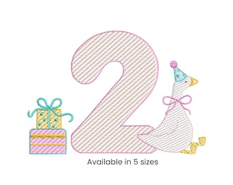 Silly Goose 2nd Birthday Embroidery Design: Machine Embroidery File (Digital Download)