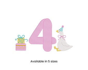 Silly Goose 4th Birthday Embroidery Design: Kids Party Pattern (Digital Download)