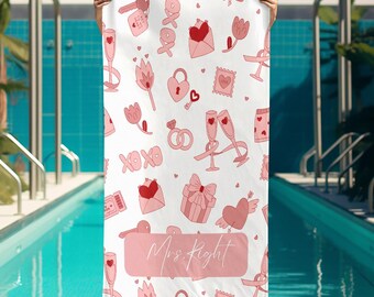 Personalized Bachelorette Beach Towel: Wedding Honeymoon Gift, Bachelorette Beach Towel, Personalized Bride Beach Towel, Couple Pool Towel