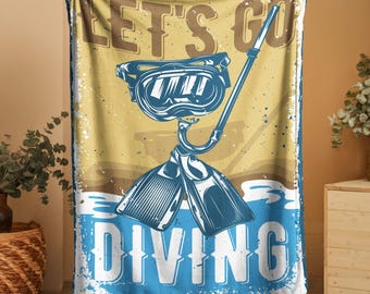 Diving Sherpa Blanket, Cozy Diver Home Decor, Woven Throw