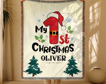 Newborn Christmas Gift, Christmas Baby Shower Gift, Christmas Baby Blanket With Name, My First Christmas,Personalized Baby Christmas Blanket