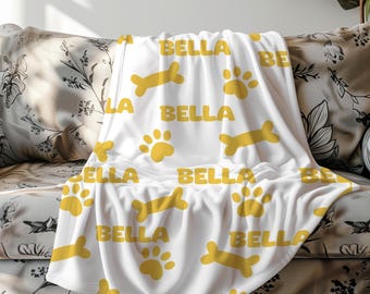 Personalized Blanket for Dog, Dog Blanket, Plush Dog Blanket, Custom Blanket with Pet Name, Pet Memorial Blanket, Dog Paw Blanket