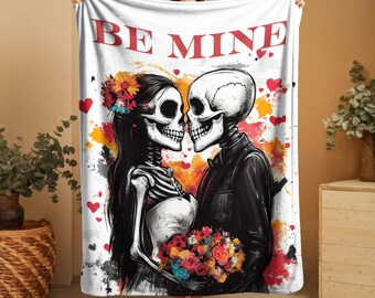 Be Mine Blanket, Skeleton Couple Till Death Blanket, Personalized Skeleton Lovers Wedding Blanket, Skeleton Couple Till Death Throw