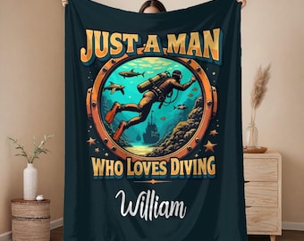 Personalized Scuba Diver Fleece Blanket, Custom Woven Throw