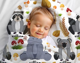Custom Name Baby Blanket, Animals, Personalized Newborn Swaddle