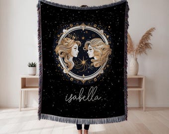 Personalized Zodiac Sherpa Blanket, Astrology Tapestry Home Decor, Zodiac Picture Gifts With Name