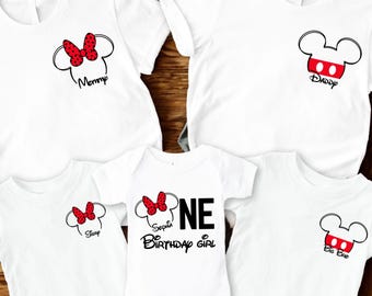 First Birthday Mickey Minnie Ears Shirt – Personalized 1st Birthday Shirts for Boys & Girls, Custom Name Family Matching Birthday Set