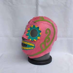 Día de Muertos Lucha Libre Mask: Pink Lycra Halloween Wrestling Mask