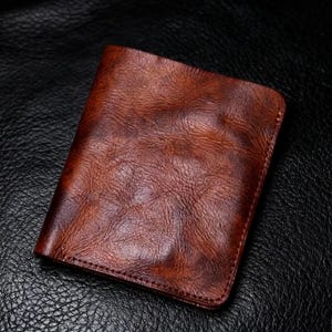 Handmade Vintage Vegetable Tanned Leather Wallet Bifold with Strap Closure Unique Practical Gift for Men Him