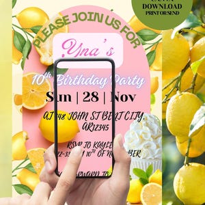 Lemon Birthday Invitation | Birthday Template | Digital Birthday Invitation | Cute Lemon Invitation | Birthday Card | Template Birthday Card