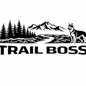 Trail Boss Truck Decal – Mountain Forest Off-Road Vinyl Sticker with German Shepherd - 2-Pack