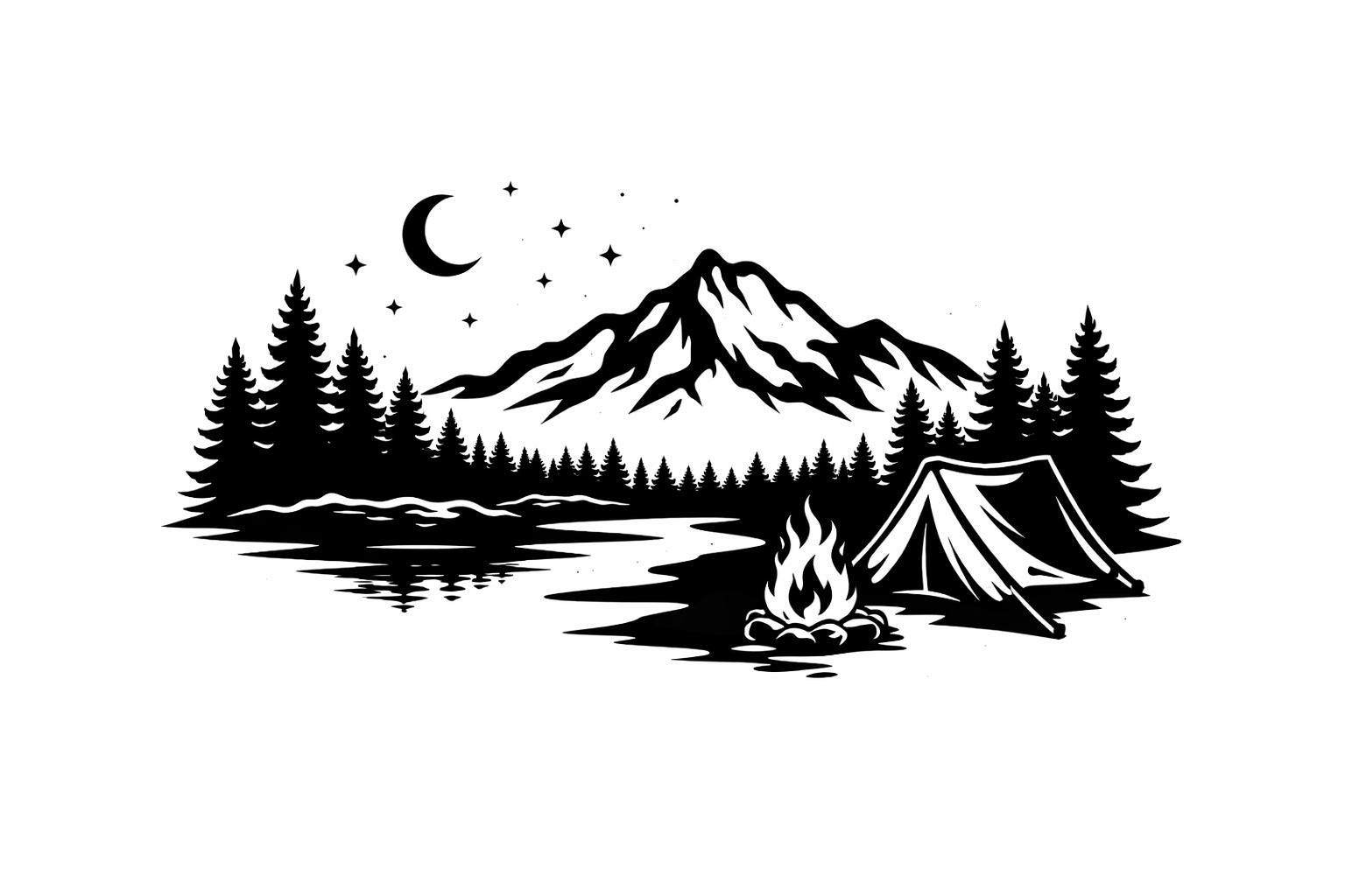 Camping Night Scene Window Vinyl Decal – Overland Tent & Campfire ...