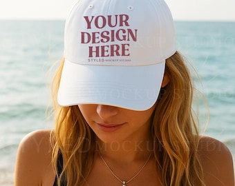 Beach Lifestyle Trucker Hat Mockup: Summer Cap Design (JPG Digital Download 3000x3000 px)