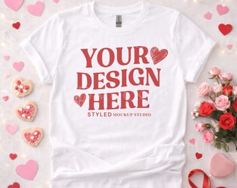 Valentine's Gildan 5000 White T-Shirt Mockup | Flat Lay (Digital Download)