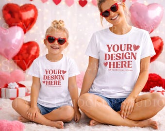 Valentine's Mom & Kid T-Shirt Mockup | Gildan 5000, 500B (Digital Download)