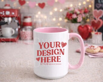 Valentine Mug Mockup | Pink Handle Coffee Mug Template (Digital Download)
