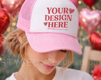 Valentine's Pink Trucker Hat Mockup | Otto Cap (Digital Download)