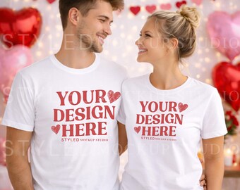 Valentine's Couple Shirt Mockup | Gildan 5000 White Tee (Digital Download)